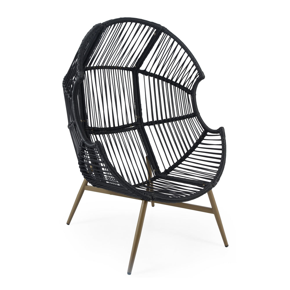 English Elm Christopher Knight Home® - Cori Black Faux Wicker Egg Chair with Khaki Cushion — Weather-Resistant, Handwoven Comfort Retreat N775P225486B