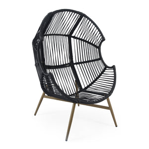 English Elm Christopher Knight Home® - Cori Black Faux Wicker Egg Chair with Khaki Cushion — Weather-Resistant, Handwoven Comfort Retreat N775P225486B