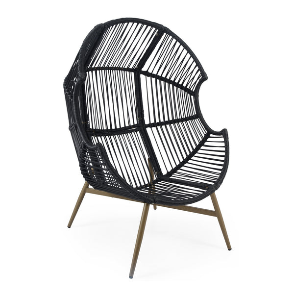 English Elm Christopher Knight Home® - Cori Black Faux Wicker Egg Chair with Khaki Cushion — Weather-Resistant, Handwoven Comfort Retreat N775P225486B