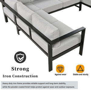 English Elm U_style Outdoor U-shaped Sectional with Iron Frame and Ultra Thick Foam Patio Seating WY000478AAE