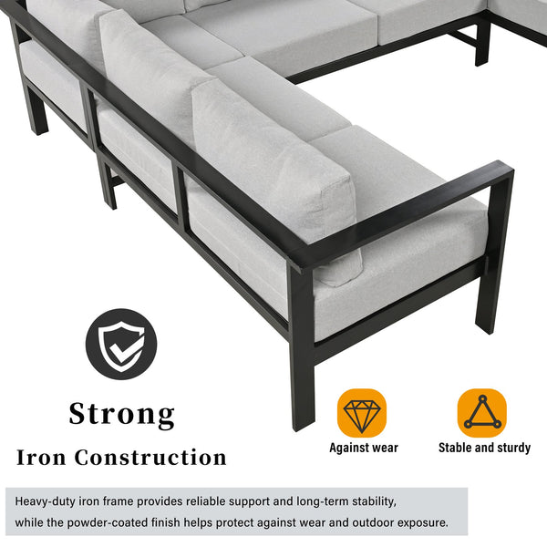 English Elm U_style Outdoor U-shaped Sectional with Iron Frame and Ultra Thick Foam Patio Seating WY000478AAE