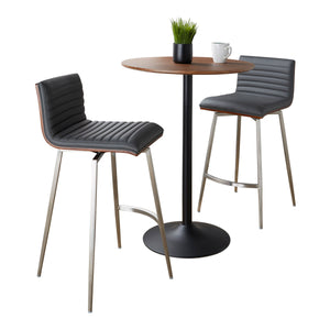 English Elm - Mid-century Modern 3 Piece Counter Bar Set Swivel Stools Walnut Faux Leather Grey B202S01417