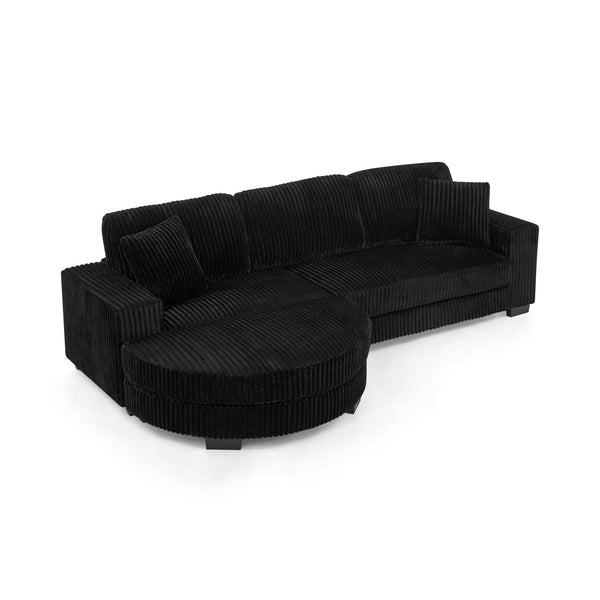 English Elm Corduroy Modular L-Shaped Convertible Sleeper Sofa With Tufted Design & Movable Footstool - Black W487S00346