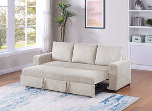 English Elm Convertible Sofa with Corduroy Upholstery, Low-Profile Legs and Pull-Out Bed for Compact Living Ivory 73 L x 34 W x 23 H B089P240492