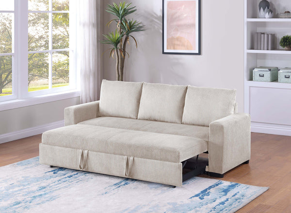 English Elm Convertible Sofa with Corduroy Upholstery, Low-Profile Legs and Pull-Out Bed for Compact Living Ivory 73 L x 34 W x 23 H B089P240492