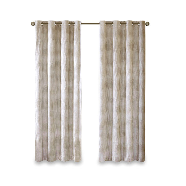 English Elm Printed Jacquard Grommet Top Total Blackout Curtain Panel Ivory Wavy Sheen 50x95 Energy-Saving Privacy B03599809
