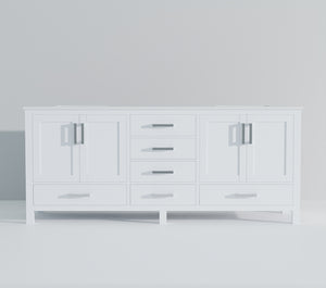English Elm White Double Bath Vanity 84 in W x 22 in D with White Quartz Top, Solid Wood, Soft-Close Drawers and Ample Storage B2731P258968