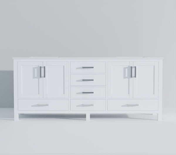 English Elm White Double Bath Vanity 84 in W x 22 in D with White Quartz Top, Solid Wood, Soft-Close Drawers and Ample Storage B2731P258968