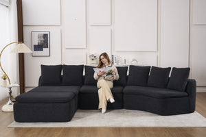English Elm 133'' Modular U-shaped Sectional Chenille Sofa with Removable Recliner for Spacious Rooms Black W2231S00055