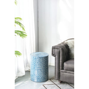 English Elm 14x14x20" Capiz Shell Inlay Pedestal Stool Coastal Bohemian Accent Side Table W2078P487474
