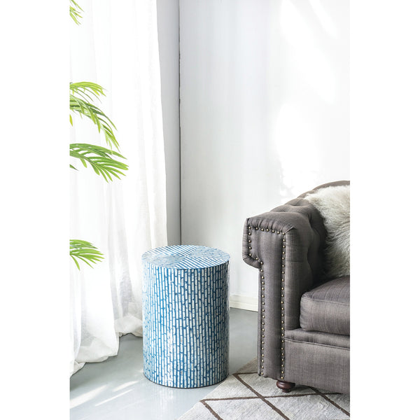 English Elm 14x14x20" Capiz Shell Inlay Pedestal Stool Coastal Bohemian Accent Side Table W2078P487474
