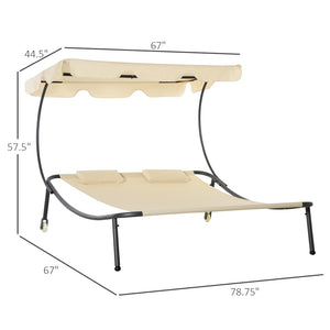 English Elm Outsunny Double Chaise Lounge Chair - Stylish Outdoor Daybed With Adjustable Canopy & Wheels W2225P217764-GIGA