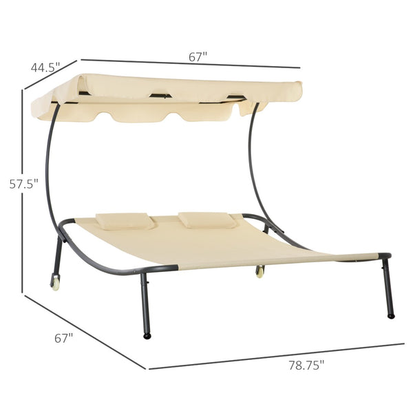 English Elm Outsunny Double Chaise Lounge Chair - Stylish Outdoor Daybed With Adjustable Canopy & Wheels W2225P217764-GIGA