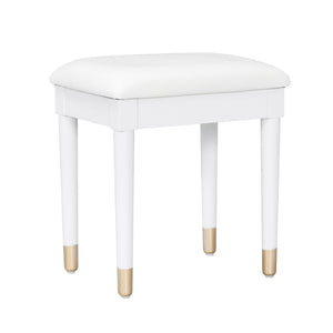 English Elm Elegant Vanity Makeup Table with Charging Station & Carved Glass Door, Sturdy Stool Included White N844P285188A