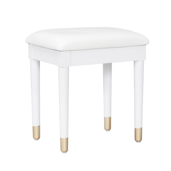 English Elm Elegant Vanity Makeup Table with Charging Station & Carved Glass Door, Sturdy Stool Included White N844P285188A
