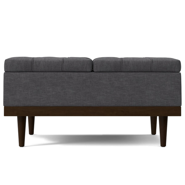 English Elm Mariah Upholstered Lift-Top Storage Ottoman with Split Top, Tufted Vegan Leather, Walnut Base (37.4") Gray B136P252703