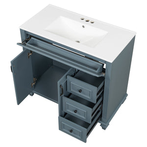 English Elm 36" Modern Bathroom Vanity with Ceramic Sink, Gold Handles, Flip-Out Drawer & Soft-Close Doors Blue Gray N725P283623C