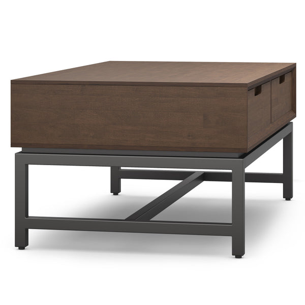 English Elm Banting Walnut Brown Lift Top Coffee Table with Storage, Solid Rubberwood & Metal, Modern Industrial Style B136P203478