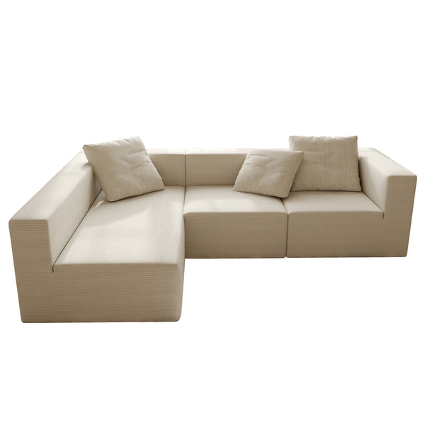 English Elm L Shaped Modular Sectional Sofa - 110" Corduroy Couch With Deep Seats & Movable Ottoman For Comfort W3670S00001