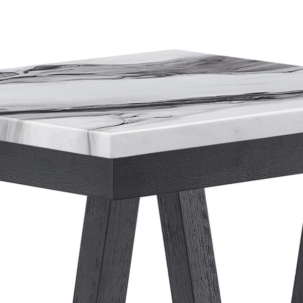 English Elm Paula Faux Marble Top End Table with Sculptural Pedestal Base for Modern Living B201P411481