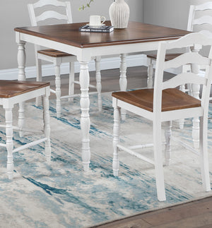 English Elm White 5-Pc Dining Set Rustic Ranch Style Table and 4 Ladder-Back Chairs with Woodgrain Top, Ergonomic Comfort Oak,White 45 L x 45 W x 13 H B011P313698