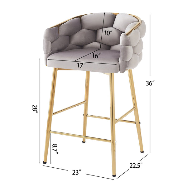English Elm Christopher Knight Home® - 28'' Velvet Counter Stools Set of 2 with Gold Iron Frame, Plush Back & Footrest for Kitchen Grey N780P199861G