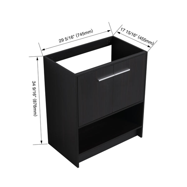 English Elm 30" Freestanding Bathroom Vanity Cabinet with 2 Doors, Integrated Basin & Open Shelf, Modern Ergonomic Design Dark Oak W1972P268399