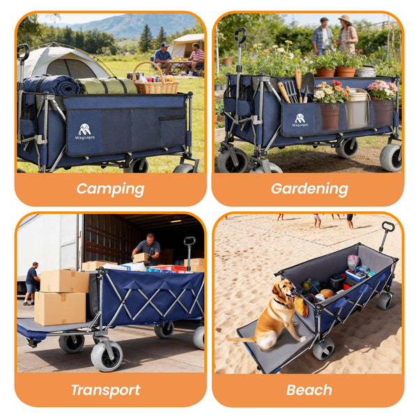 English Elm 67in Heavy Duty Utility Wagon with Extendable Tailgate and All Terrain Wheels 500lb Capacity Blue Gray W2932P417645
