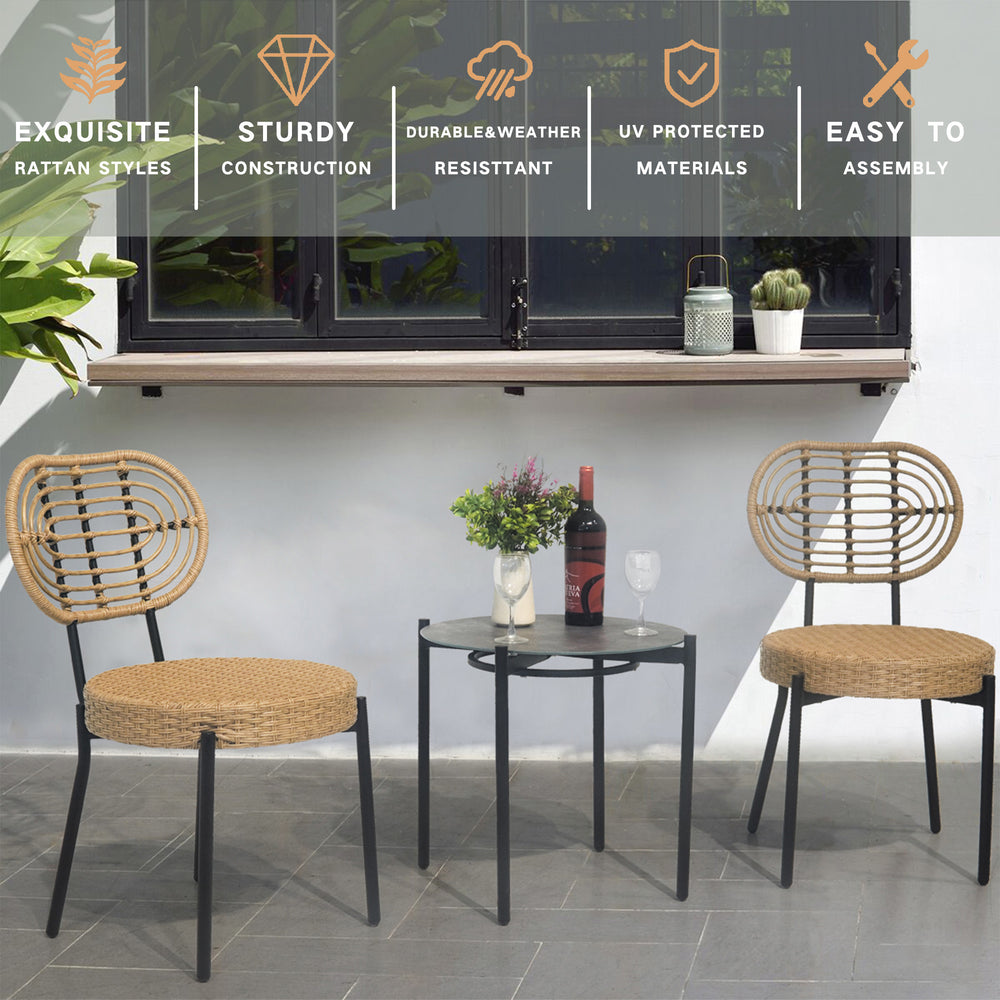 English Elm 3 Pieces Of Luxury Outdoor Wicker Furniture Set - Stylish Bistro Table & Ergonomic Chairs For Patios W2337P180755