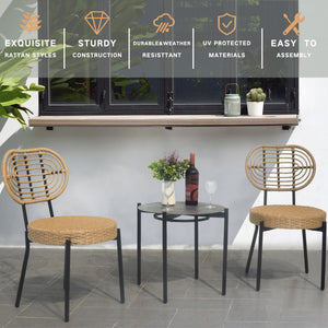 English Elm 3 Pieces Of Luxury Outdoor Wicker Furniture Set - Stylish Bistro Table & Ergonomic Chairs For Patios W2337P180755