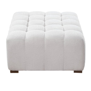 English Elm White Boucle Upholstered Rectangular Ottoman for Living Room Bedroom or Home Office N769P350122W