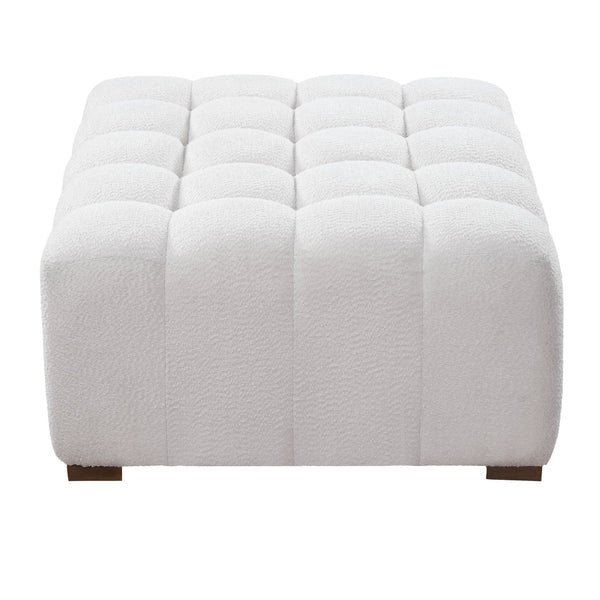 English Elm White Boucle Upholstered Rectangular Ottoman for Living Room Bedroom or Home Office N769P350122W