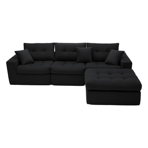 English Elm Corduroy L-shaped Sectional Sleeper Sofa No Assembly Needed for Apartments Black W5532S00028