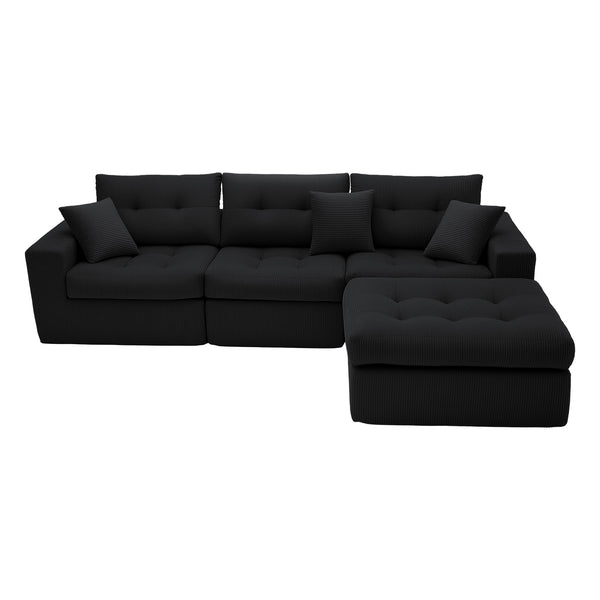 English Elm Corduroy L-shaped Sectional Sleeper Sofa No Assembly Needed for Apartments Black W5532S00028