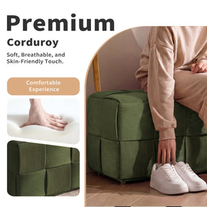 English Elm Ottoman Square Corduroy Upholstered Footrest with Ribbed Texture for Living Room Seating Green W3851P453270