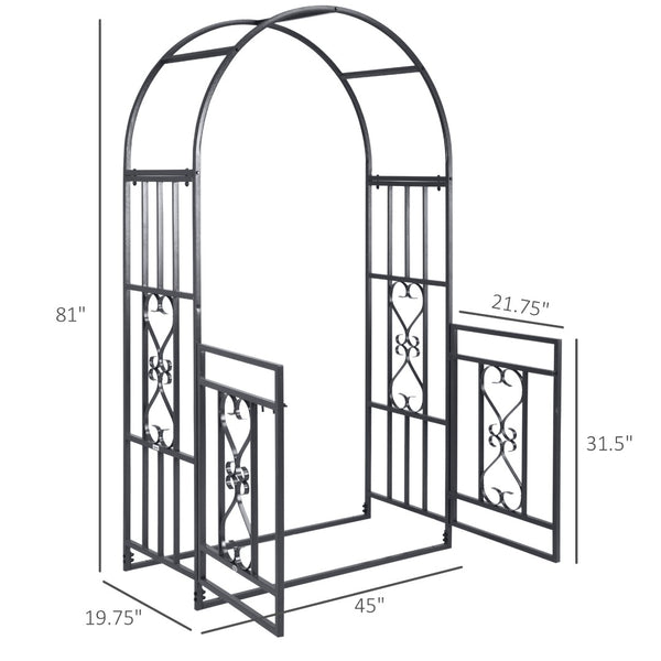 English Elm Outsunny 81" Metal Garden Arbor With Locking Double Doors, Elegant Heart Motifs For Weddings & Events W2225P174401-GIGA