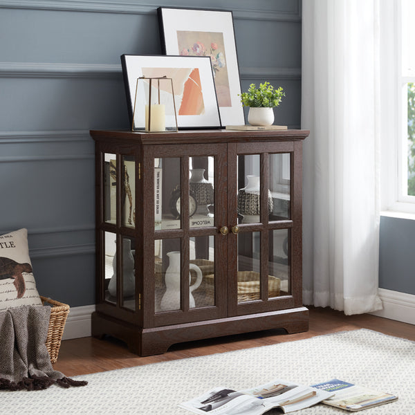 English Elm Led Curio Display Cabinet - Antique Cherry Showcase With Adjustable Shelves, Bluetooth Led Lights & More! W2275P231694