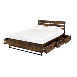 English Elm Juvanth Rustic Oak & Black Panel King Bed with Metal Slat Mesh Support — Industrial Rustic Centerpiece Oak 81.5 L x 30.12 W x 5.51 H B2726S00111