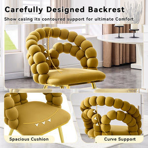English Elm Set of 4 Sculptural Bubble Backrest Velvet Dining Chairs with Glamorous Metal Legs Gold,Yellow W3875P370847