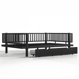English Elm Full Size Metal Platform Storage Bed Low Profile Steel Frame with Built-in Drawers Black W5305P471350