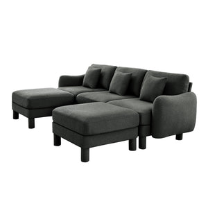English Elm Boucle U-Shape Sectional Sofa With Shell Armrests & Movable Ottomans - Elegant Dark Grey Comfort W3041S00302