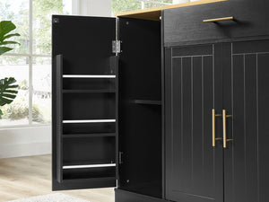 English Elm 53 Kitchen Island 53.2" x 20.9" Black & Oak Breakfast Bar with Trash Can Storage, Drawer, Shelves W1820S00008