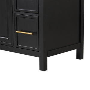 English Elm 36" Matte Freestanding Bathroom Vanity Solid Wood Cabinet Ceramic Sink Three Drawers Black N725P364205B
