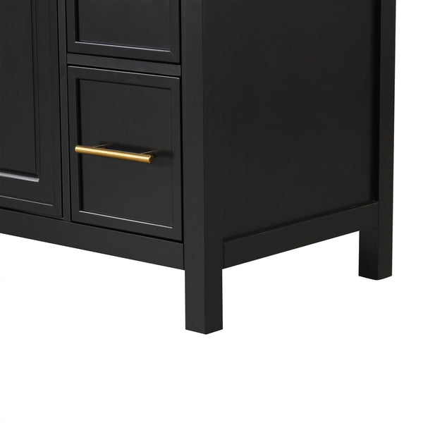 English Elm 36" Matte Freestanding Bathroom Vanity Solid Wood Cabinet Ceramic Sink Three Drawers Black N725P364205B