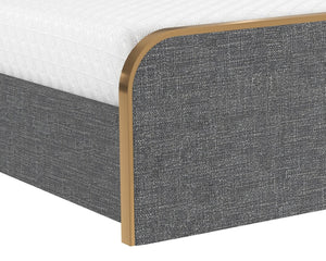 Sunpan TOMETI Full Bed - Chacha Grey Upholstered Frame with Curved Headboard & Brushed Gold Trim Accents 109578