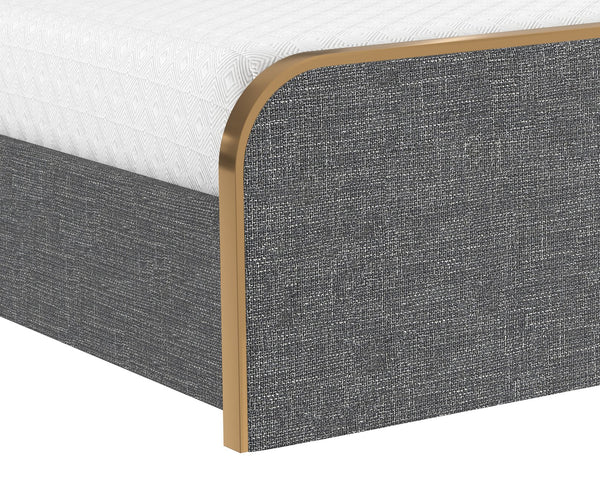 Sunpan Tometi Bed - Sleek Modern Design with Curved Upholstered Headboard and Brushed Gold Accents Full