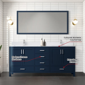 English Elm Navy 72" Double Bath Vanity with Cultured Marble Top, Chrome Faucet, Scratch-Resist Surface, Mirror B2731S01025