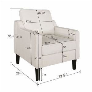 English Elm Living Room Linen Accent Chair Mid Century Modern with Tapered Wood Legs Compact Seat W5052P411381
