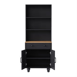 English Elm Farmhouse Storage Cabinet With 4 Solid Wood Gourd-Shaped Legs, Modern Kitchen Pantry Cabinet With Adjustable Shelves, 5 Tier Bookshelf With Drawer For Living Room, Black