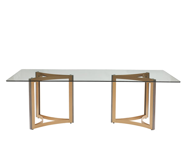Sunpan Mendoza Modern Dining Table Base Set of 2 - Stylish Gold Steel & Oak for 96" Glass Tops